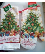 KITCHEN TOWELS 1 CHRISTMAS TREE GLITTER TOWEL - 1 OVENMITT CHRISTMAS GLI... - £11.53 GBP