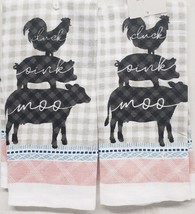 Set Of 2 Same Kitchen Printed Towels (14&quot;x24&quot;) Farm Animals,Cluck, Oink, Moo, Tl - £9.48 GBP