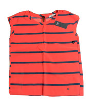 New Abercrombie &amp; Fitch Orange Blue Striped Cap Sleeve Back Slit Blouse ... - £19.43 GBP
