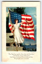4th Of July Postcard Women Holds Flagpole Patriotic Our Flag Series 4 Antique - £13.44 GBP