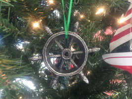 [Pack Of 2] Antique Silver Cast Iron Ship Wheel Decorative Christmas Ornament 4&quot; - £28.04 GBP