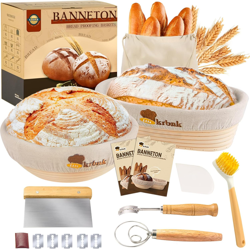 Banneton Bread Proofing Basket Set, Sourdough Starter Kit, 9" round & 10" Oval B Item image 11
