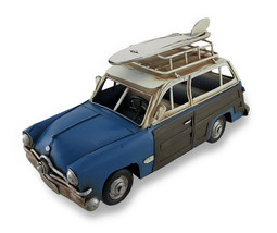 Scratch &amp; Dent Beach Bound Blue and Brown Nostalgic Metal Woodie Statue - £27.68 GBP