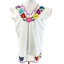 Bohemian Embroidered Tunic Top Womens Floral White Purple Pink Red Size L  - £15.64 GBP