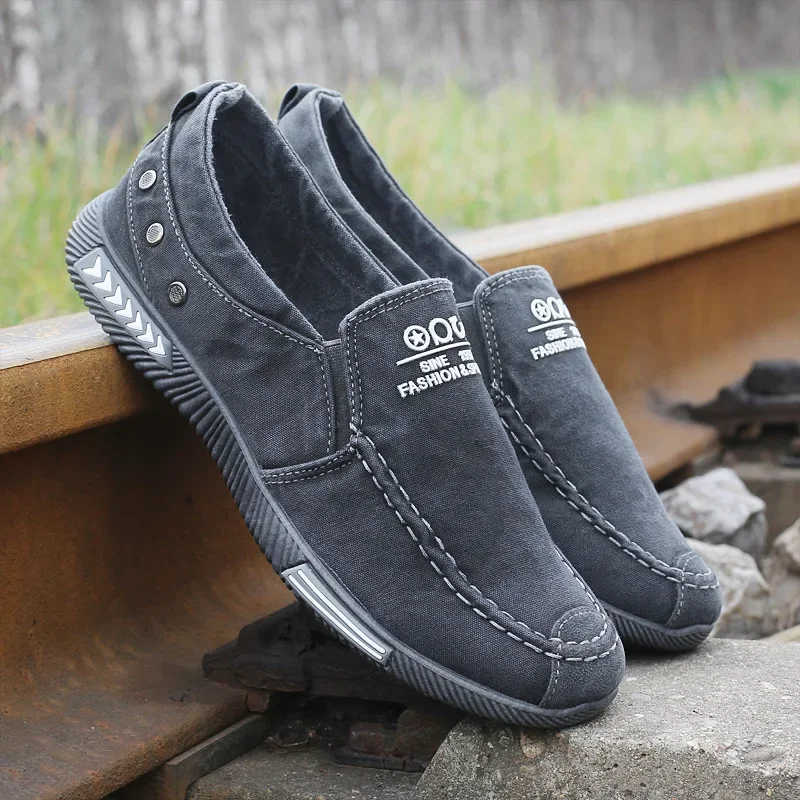 Denim Men&#39;s Canvas Shoes Slip on Sneakers Male for Summer New Outdoor Driving Mo - £32.15 GBP