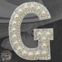 Letter G White Faux Pearl with Rhinestones Iron On Patch Craft Applique - $5.50 CAD