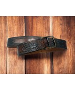 Dark Brown Floral Western Latitan Leather belt Hand stained 38 #6071 - EUC - $19.79