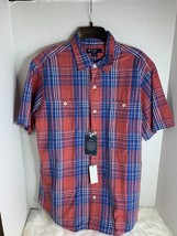 Cremieux Mens Sz L Plaid Button Up Shirt Prewashed Red White Blue  - £13.97 GBP
