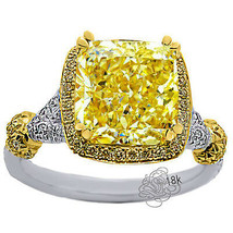4.91CT Radiant Canary &amp; Diamond Halo Engagement Ring 18K White &amp; Yellow Gold - £3,163.27 GBP