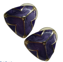 Purple Enamel &amp; Gold Tone Earrings  - £11.73 GBP