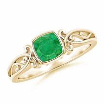 ANGARA Vintage Style Cushion Emerald Solitaire Ring for Women in 14K Solid Gold - £798.09 GBP