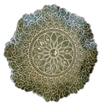 Plate Dish Vintage Handmade Sage Green Pottery Ceramic Signed Handmade Monette - £37.34 GBP