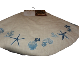 NEW Coastal Sigrid Olsen SEA SHELL TREE SKIRT 56&quot; Blue Embroidered Cream... - $49.49