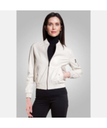 Women&#39;s White Biker Motorcycle Zipper bomber Leather Jacket - $189.99