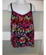 Justice Black Floral Print Lined Tank Top Size 12 Girl&#39;s - $174.86 MXN