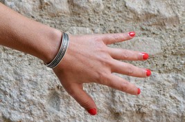 Silver Tribal Bracelet, Ethnic Indian Bracelet, Artisan Open Bangle - £17.48 GBP