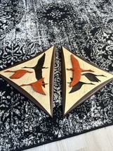 MCM Set 2 Brown Orange Goose Burwood Flying Geese Birds Faux Wood Wall Plaques - £80.93 GBP