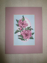 Completed PINK FLOWERS With Rose Mat Cross Stitch - 8&quot; x 10&quot;  - $12.00