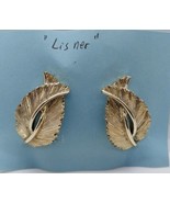 Vintage Signed Lisner Leaf Silver Tone (Yellow Gold Hues) Clip On Earrings  - $20.25 CAD