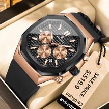 POEDAGAR Business Quartz Men's Wristwatch Chronograph Date Silicone Stra... - $34.99