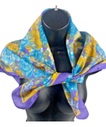 Vintage Scarf Glentex Purple Blue Yellow Roses Romantic Cottagecore Prep... - $39.73