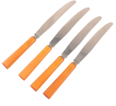 4 Pc Washington Forge Stainless Steel Butterscotch Bakelite Handle Knives Vtg - £16.90 GBP