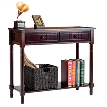 Costway Console Table Drawers Bottom Shelf Accent Sofa Entryway Hall Espresso - £133.21 GBP