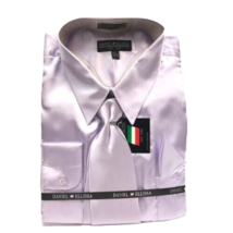 Daniel Ellissa Men Lilac Dress Shirt Tie Hanky Satin Convertible Cuff 15... - £31.87 GBP