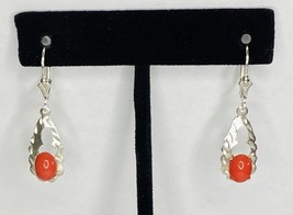 Sterling Silver Simulated Coral Fleur-de-Lis Leverback Filigree Dangle E... - $45.82