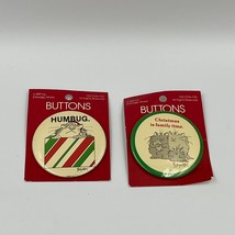 Vintage Sandra Boynton Grouchy Cat (2) Christmas Pins Buttons on Cards H... - $21.59