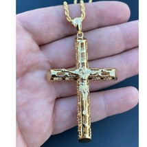 Homme Croix Jésus Pièces Pendentif 14K Argent Plaqué or Jaune Religieux - $105.61