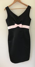 Vtg Retro Style Black Pink Bow Fitted Pencil Formal Cocktail Party Dress 34“ S - £31.51 GBP