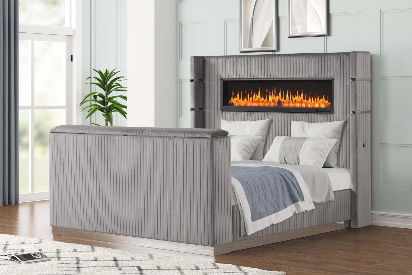 Blaze Full Bedroom Set | Upholstered Modern LED 4 Pc Metallic Gray Wood Item image 15