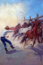 Framed canvas art print giclee Front Footing cowboy roping horse western country - £31.37 GBP+