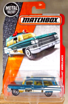 2016 Matchbox Mbx Heroic Rescue 88/125 &#39;63 Cadillac Ambulance Teal w/Ring Disc Sp - £8.60 GBP