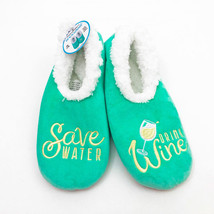 Snoozies Women&#39;s Slippers Save Water Drink Wine Blue Green Med 7/8 - £10.17 GBP