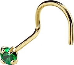 Nose Stud Ring Yellow Gold Plated 3mm Green Cubic Zircon Piercing Pin Women Gift - £7.75 GBP