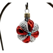 Old World Christmas Glass Blown Red Silver Flower Pinwheel - $11.29