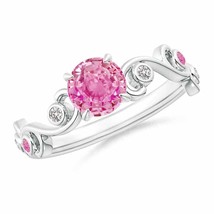 ANGARA Pink Sapphire and Diamond Ivy Scroll Ring for Women in 14K Solid Gold - £770.75 GBP