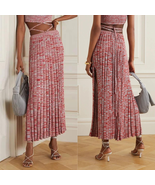 Christopher Esber Mélange Pleated Knit Tie Ribbed Maxi Skirt Red Medium ... - $346.50