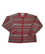 Vintage 90s Womens Fair Isle Red Shetland Wool Cardigan Sweater Nordic 1X - $48.19