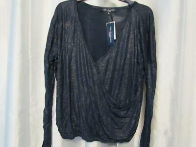 Primary image for NWT One Clothing Juniors Sparkle Surplice Top Navy Metallic M L Org $34