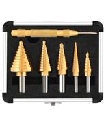 5Pcs Step Drill Bit Set With Automatic Center Punch, Hss Titanium Coated... - $33.99