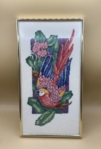 Vintage Tropical Macaw Parrot Needlepoint Tapestry 17 “ X 9.25” Framed - $44.54