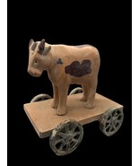 Vintage Cow Pull Toy Composite Wood or Cast Iron Wheels Primitive Wester... - €43,30 EUR