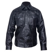 Men&#39;s Leather Shirt Police Uniform Shirt Motorcycle Long Sleeve Button U... - $101.64