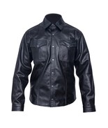 Men&#39;s Leather Shirt Police Uniform Shirt Motorcycle Long Sleeve Button U... - $101.64