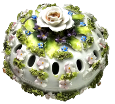 Vintage Elfinware Porcelain Potpourri Incense German Mossware Floral Trinket Box - £15.92 GBP