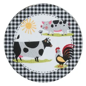 New Kay Dee Designs Farm Charm 14 5&quot; Braided Cotton Round Placemat Pig Cow Roost - £10.58 GBP