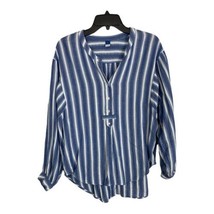 Old Navy Womens Shirt Adult Size Large Blue Striped  Neck Long Sleeve Bu... - £17.65 GBP
